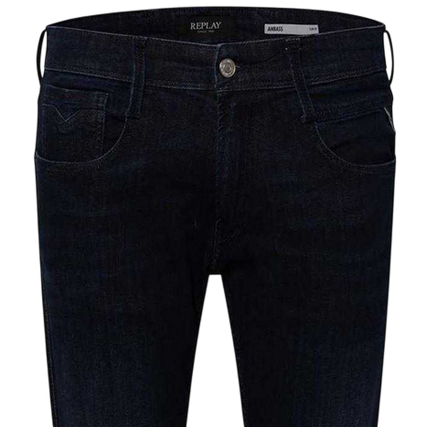 Dark Blue - Side - Replay Mens Anbass Faded Slim Jeans