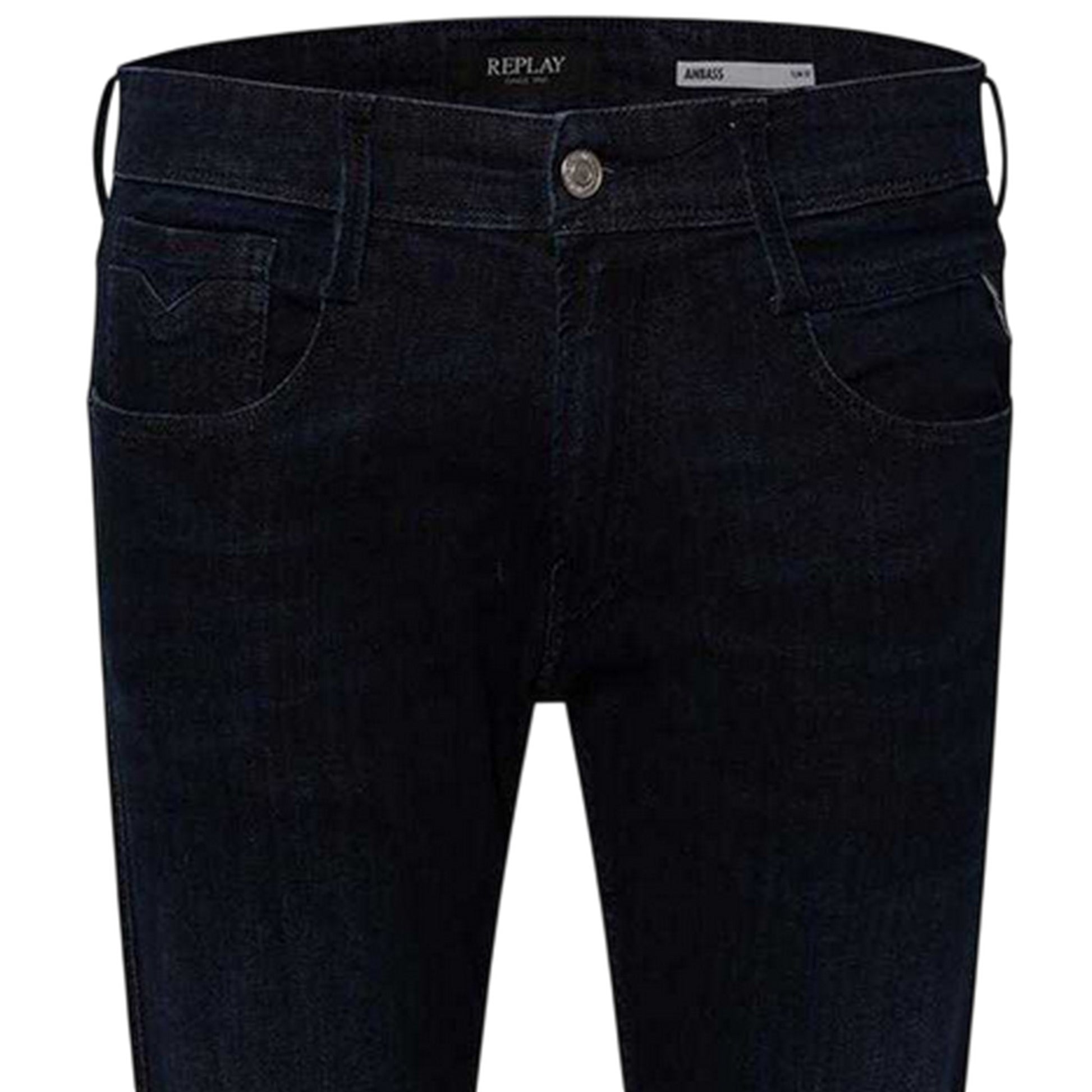 Dark Blue - Side - Replay Mens Anbass Faded Slim Jeans