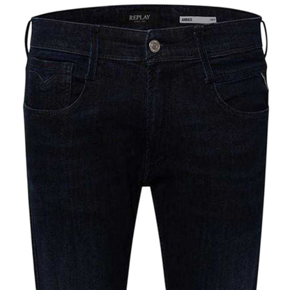 Dark Blue - Side - Replay Mens Anbass Faded Slim Jeans
