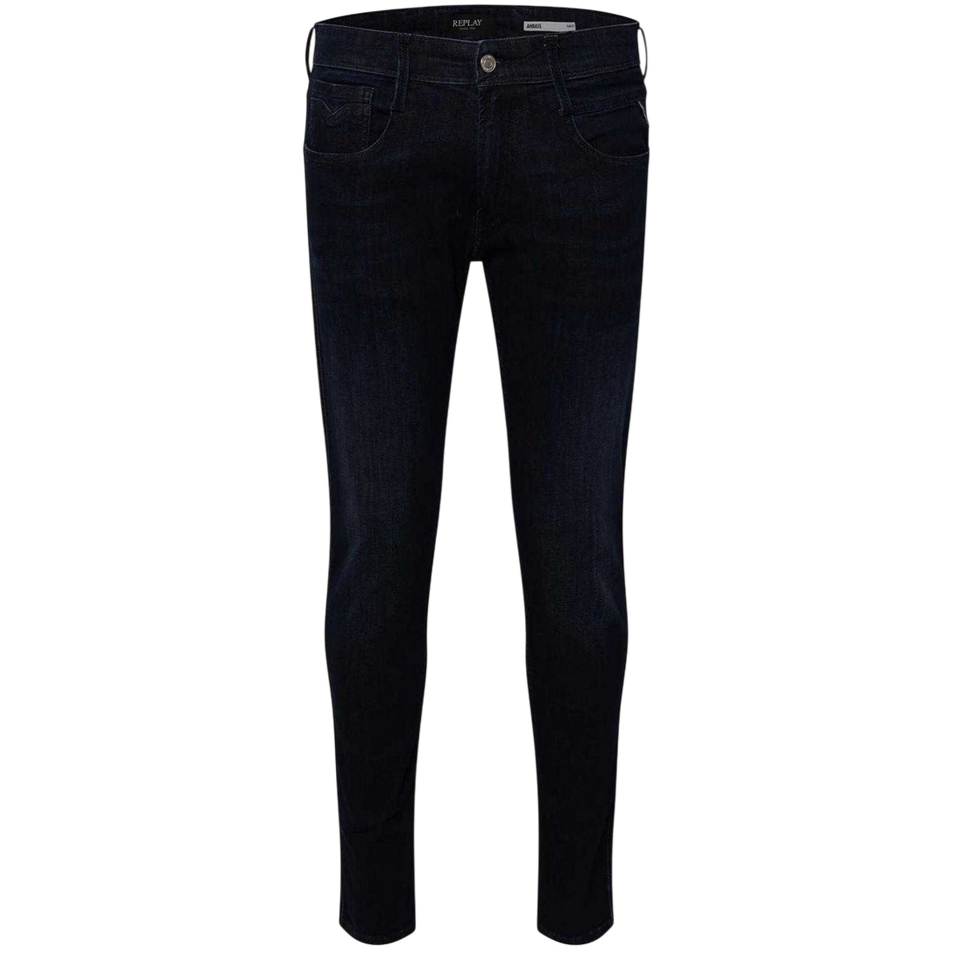 Dark Blue - Front - Replay Mens Anbass Faded Slim Jeans