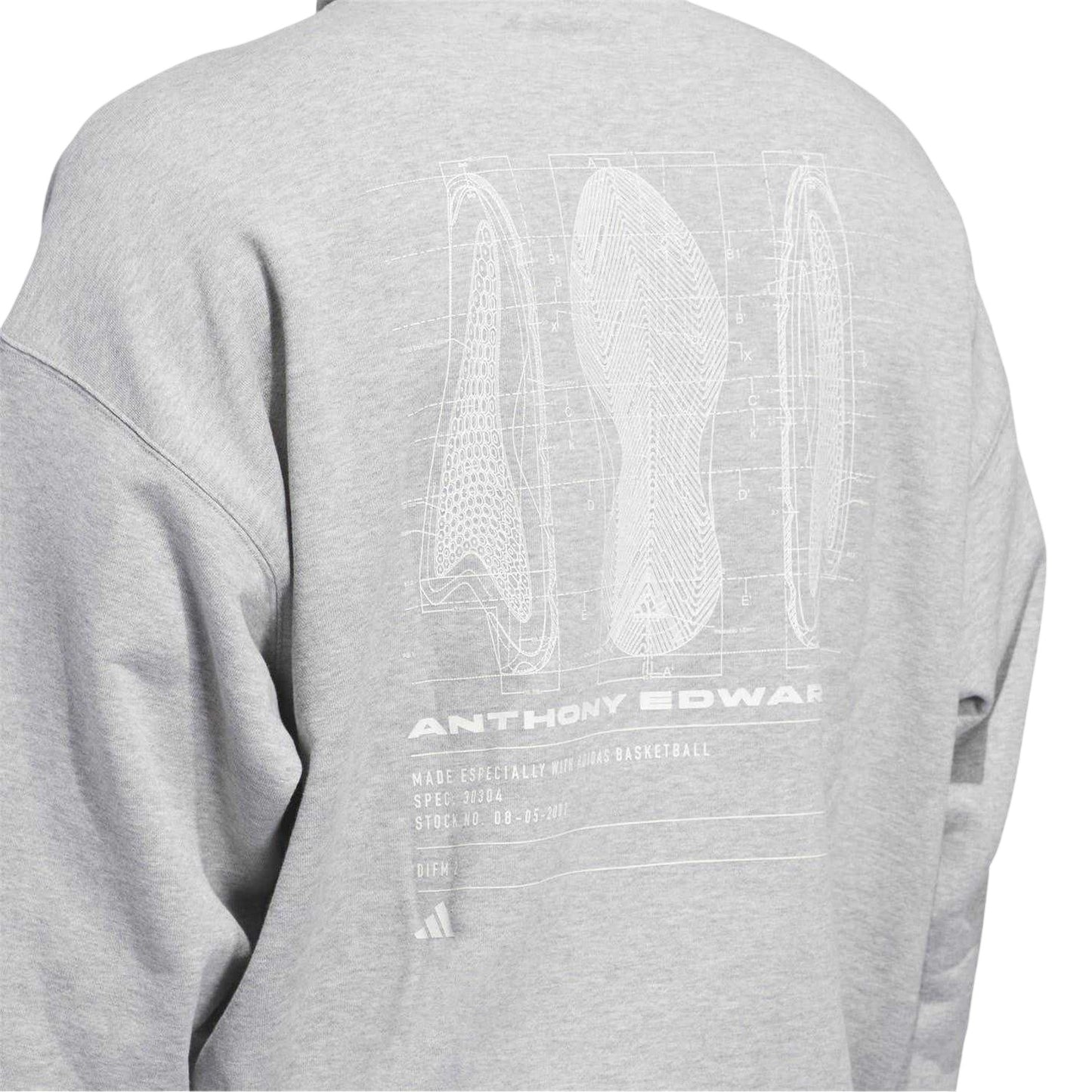 Grey - Side - Adidas Mens Anthony Edwards Back Print Oversized Hoodie