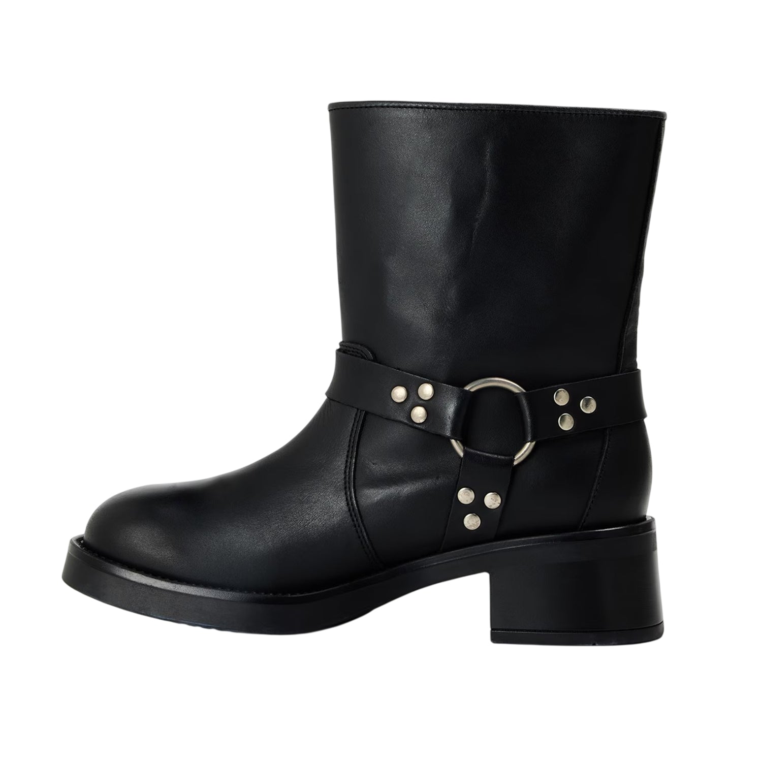 Black - Back - Steve Madden Womens-Ladies Becase Leather Block Heel Motorcycle Boots