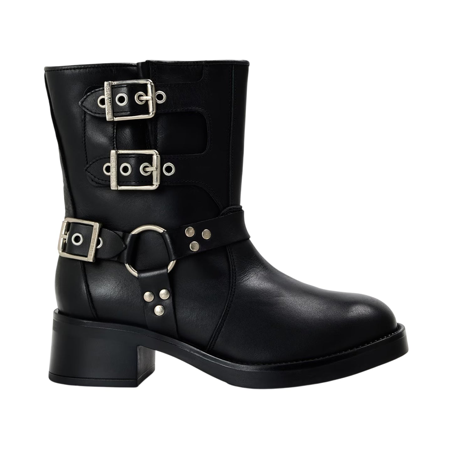 Black - Front - Steve Madden Womens-Ladies Becase Leather Block Heel Motorcycle Boots