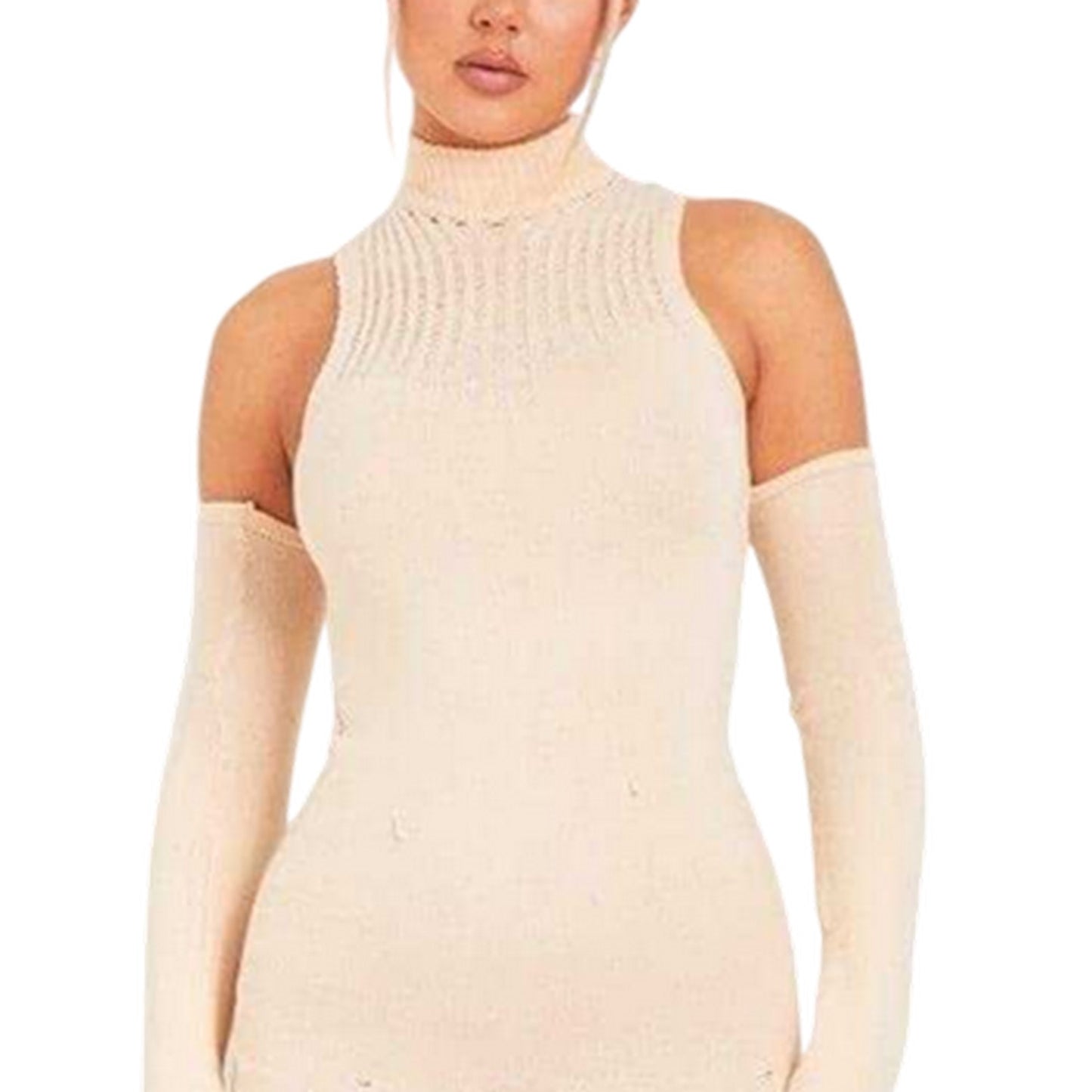 Stone - Back - Missy Empire Womens-Ladies Distressed Knitted Mini Dress