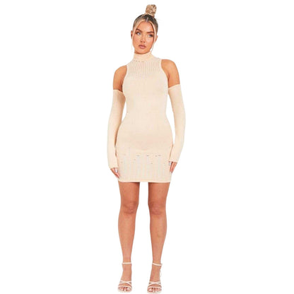Stone - Side - Missy Empire Womens-Ladies Distressed Knitted Mini Dress