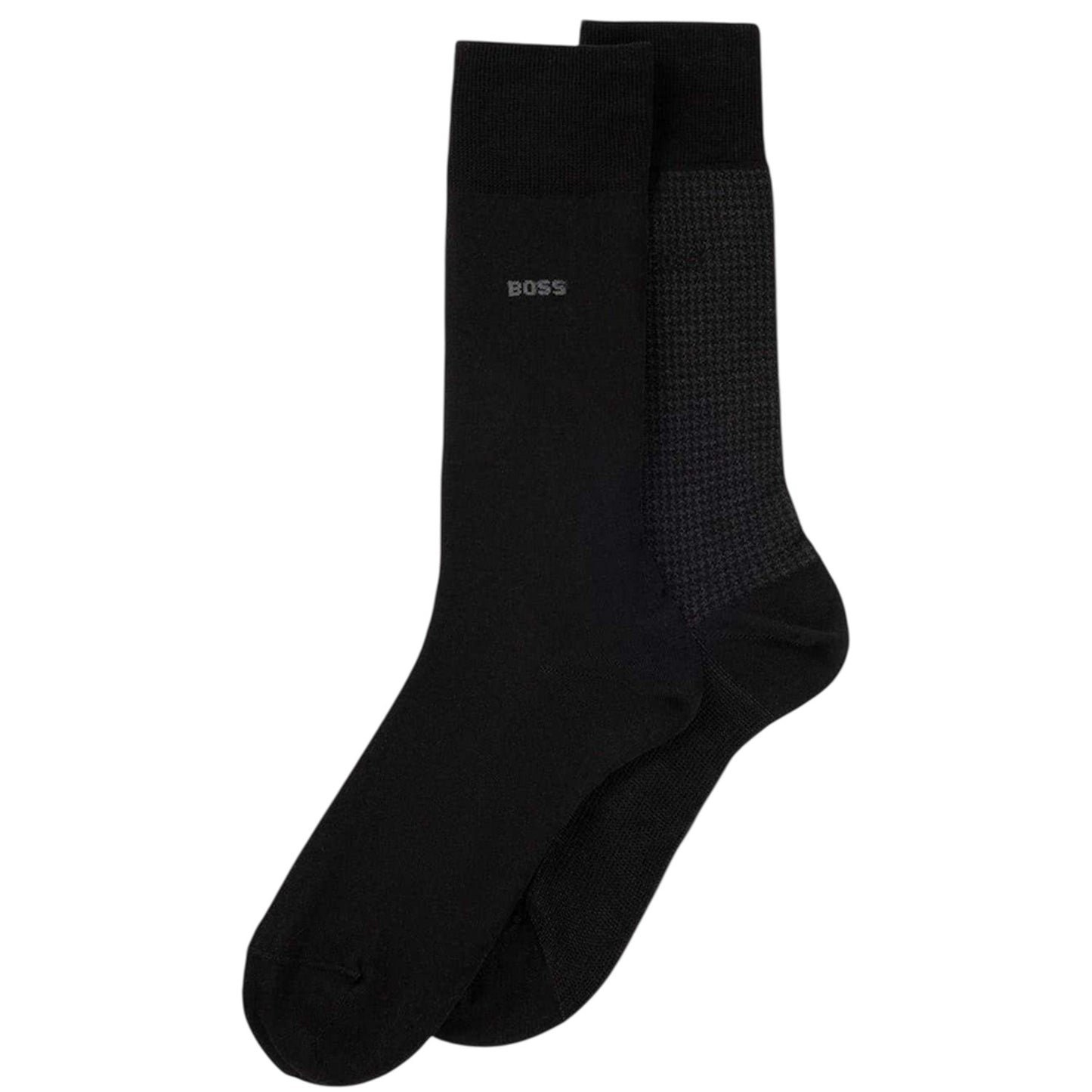 Black - Back - Boss Mens Houndstooth Crew Socks (Pack of 2)