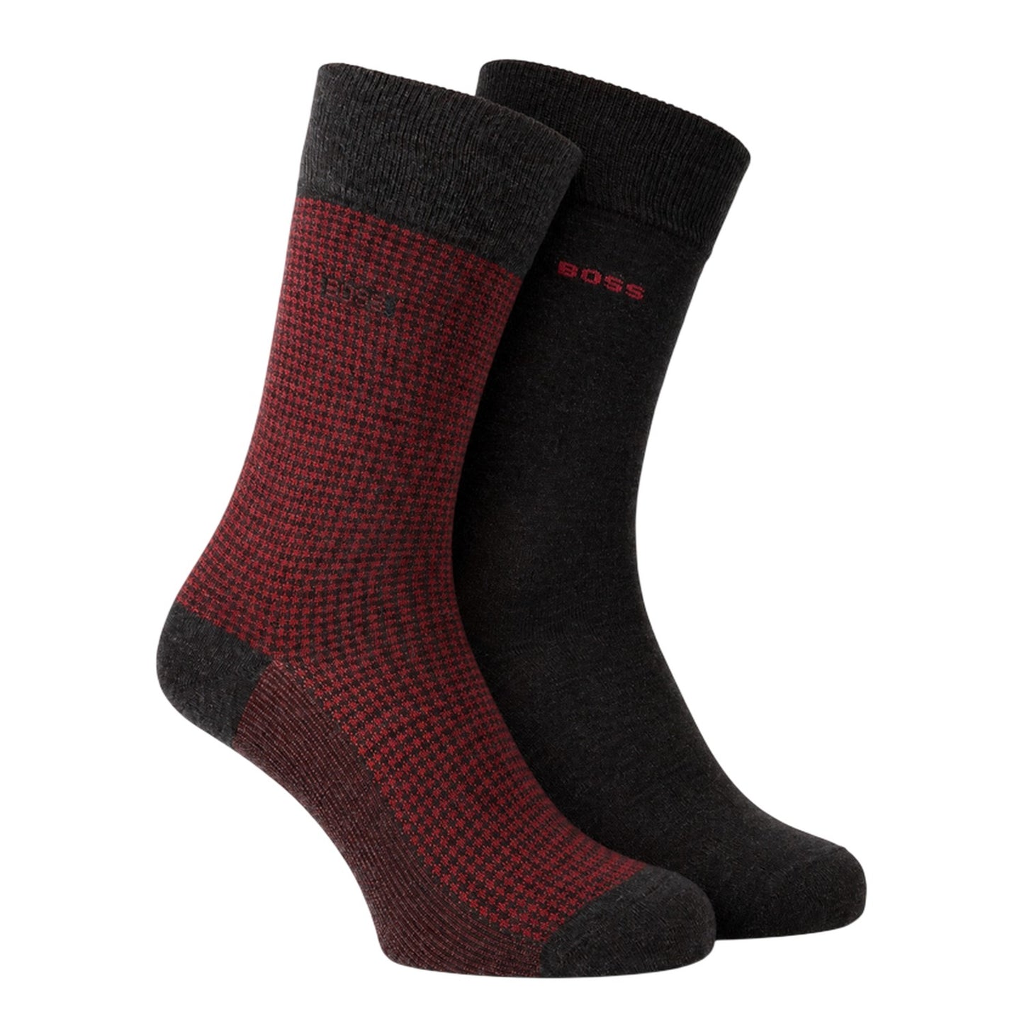 Charcoal - Front - Boss Mens Houndstooth Crew Socks (Pack of 2)