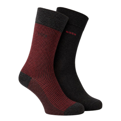 Charcoal - Front - Boss Mens Houndstooth Crew Socks (Pack of 2)