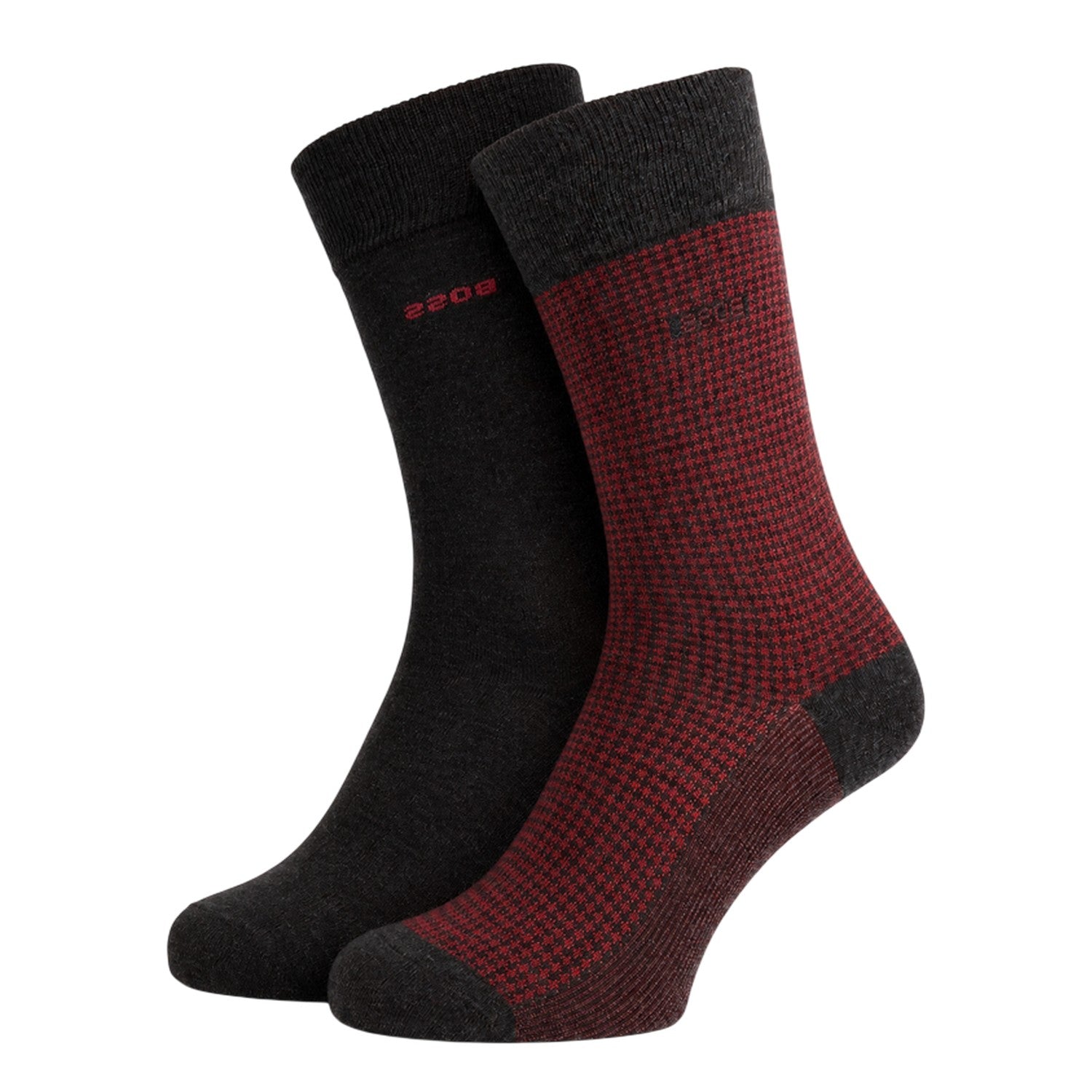 Charcoal - Back - Boss Mens Houndstooth Crew Socks (Pack of 2)