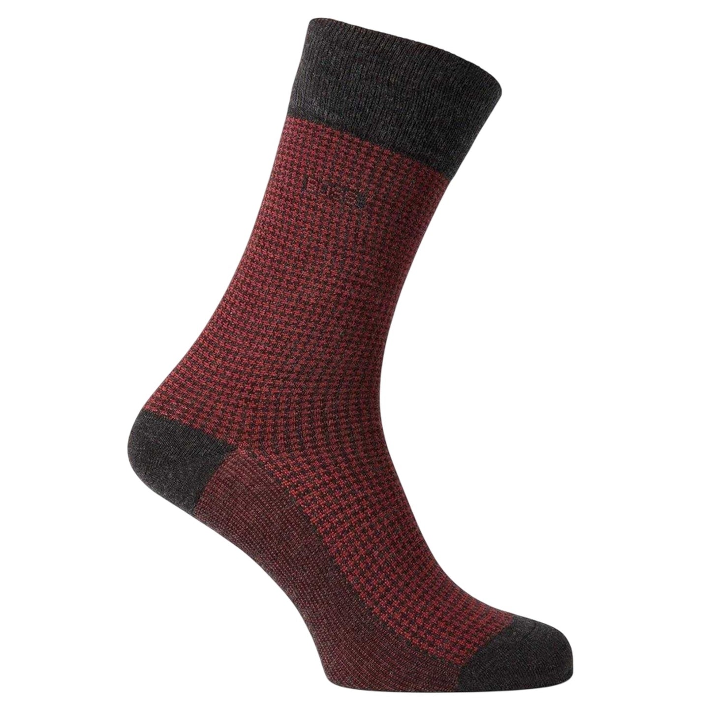 Charcoal - Side - Boss Mens Houndstooth Crew Socks (Pack of 2)