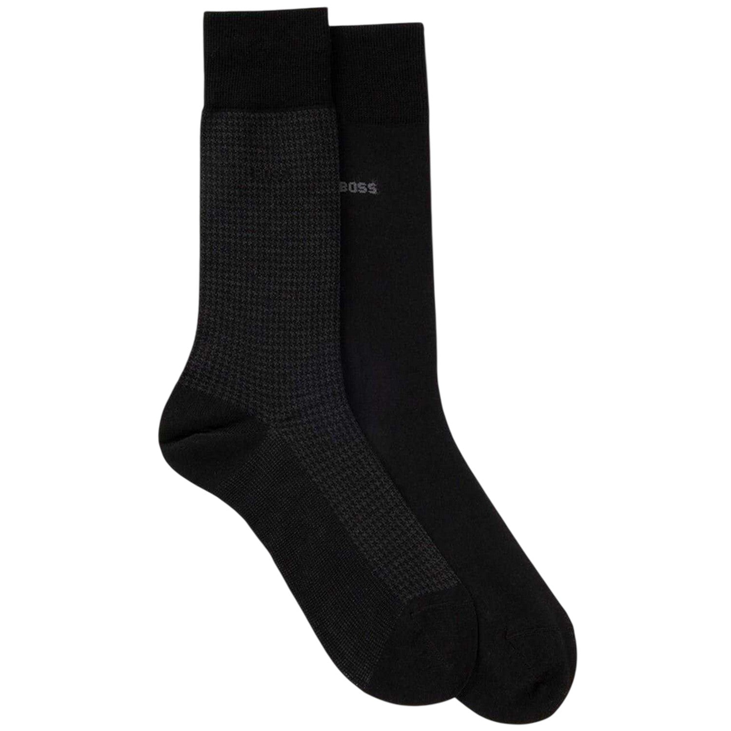 Black - Front - Boss Mens Houndstooth Crew Socks (Pack of 2)