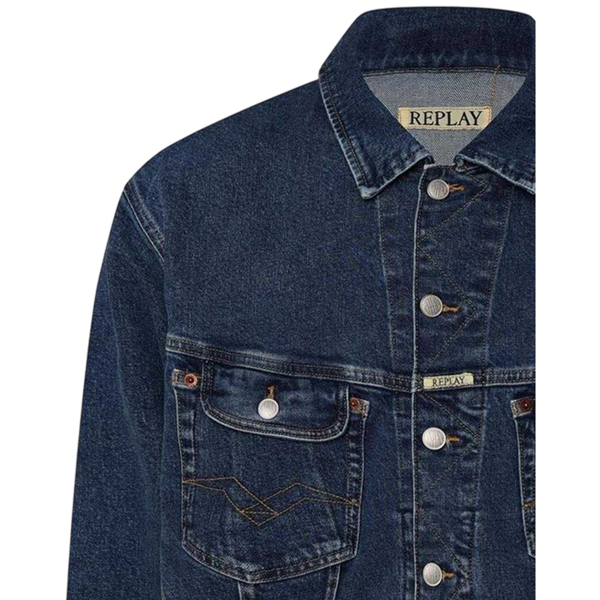 Blue - Side - Replay Mens Cotton Comfort Denim Jacket