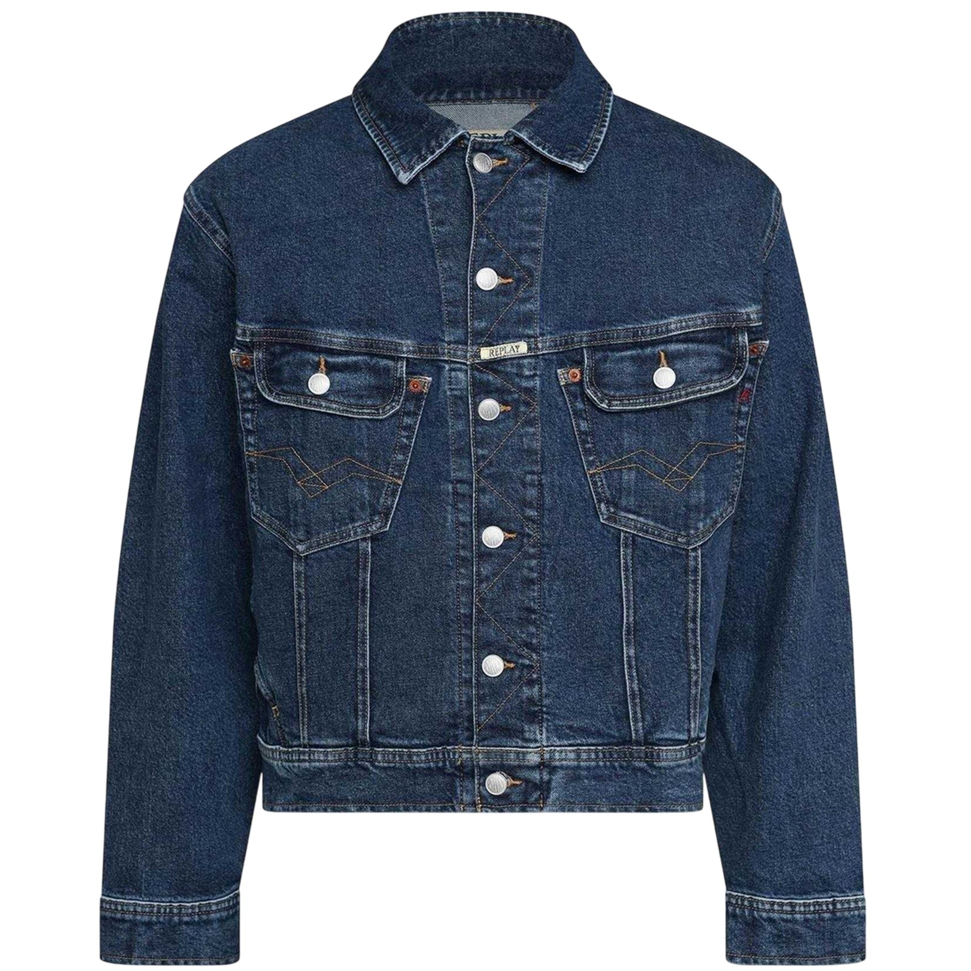 Blue - Front - Replay Mens Embroidered Logo Comfort Denim Jacket