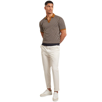 Brown-Tan - Pack Shot - Ted Baker Mens Geometric Jacquard Collared Polo Shirt