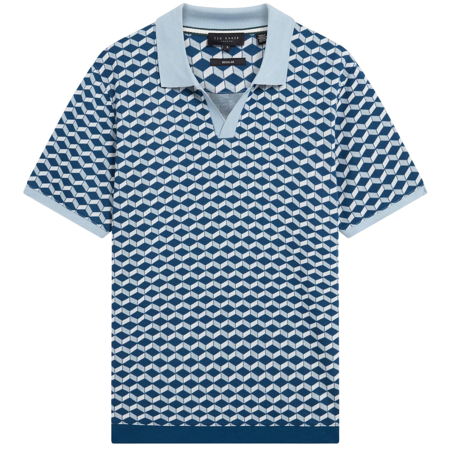 Dark Blue - Front - Ted Baker Mens Geometric Jacquard Collared Polo Shirt