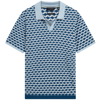 Dark Blue - Front - Ted Baker Mens Geometric Jacquard Collared Polo Shirt