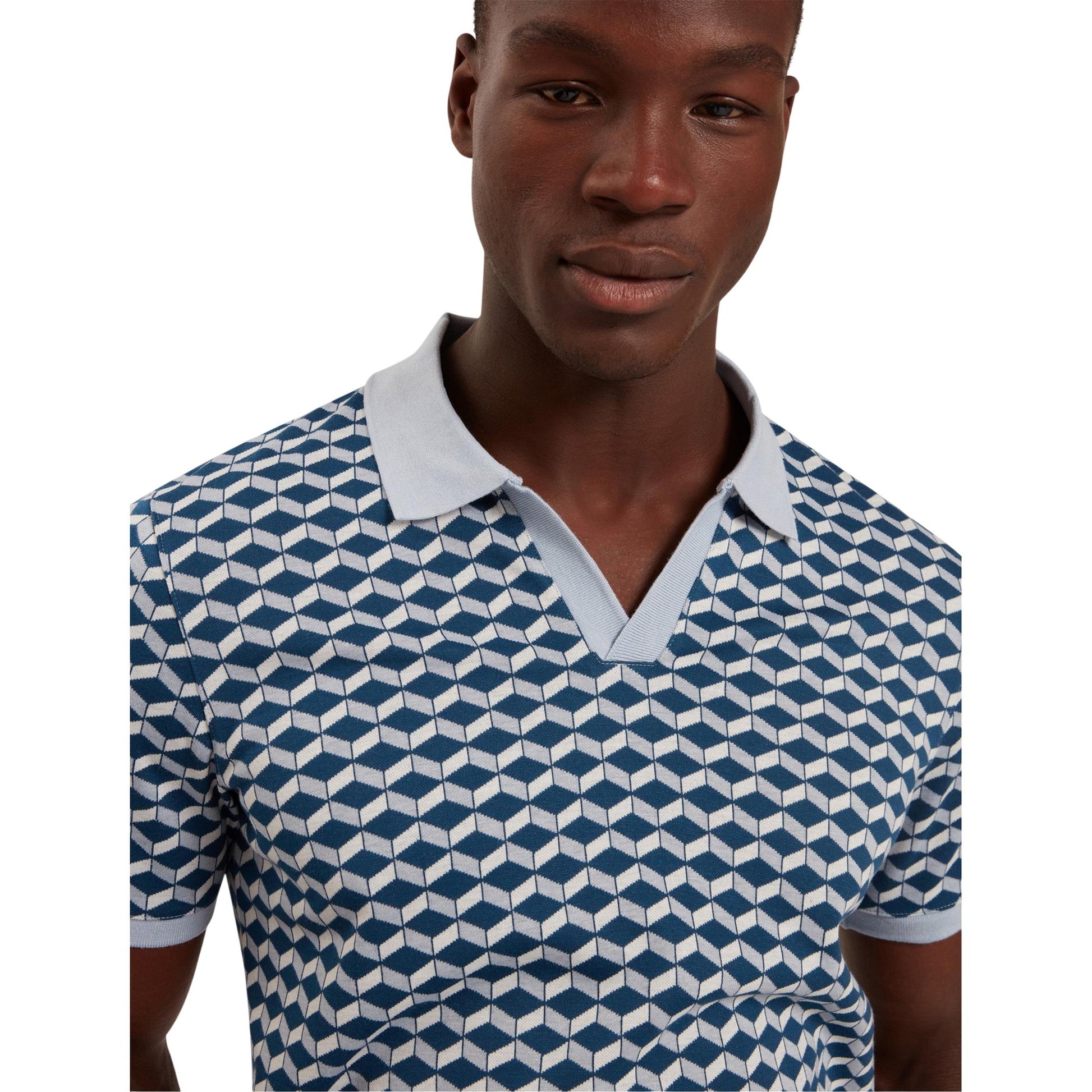 Dark Blue - Lifestyle - Ted Baker Mens Geometric Jacquard Collared Polo Shirt