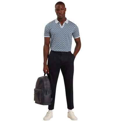 Dark Blue - Pack Shot - Ted Baker Mens Geometric Jacquard Collared Polo Shirt