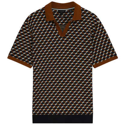 Brown-Tan - Front - Ted Baker Mens Geometric Jacquard Collared Polo Shirt
