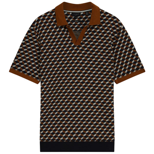 Brown-Tan - Front - Ted Baker Mens Geometric Jacquard Collared Polo Shirt