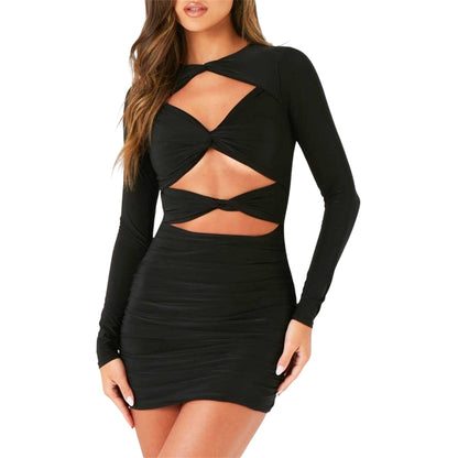 Black - Side - Missy Empire Womens-Ladies Slinky Cut Out Mini Dress