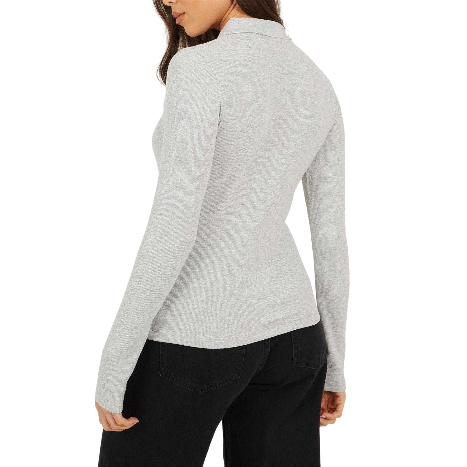 Grey Marl - Back - Brave Soul Womens-Ladies Ribbed Polo Shirt