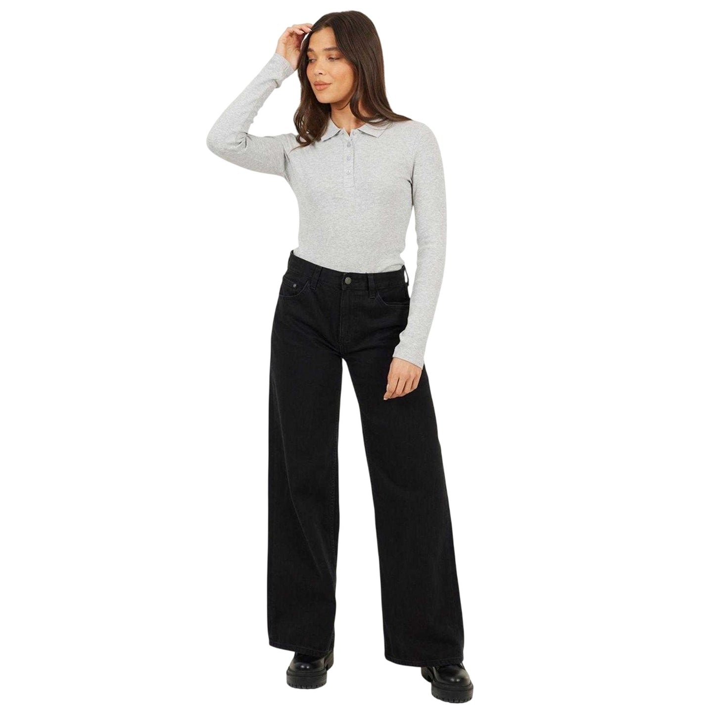 Grey Marl - Lifestyle - Brave Soul Womens-Ladies Ribbed Polo Shirt