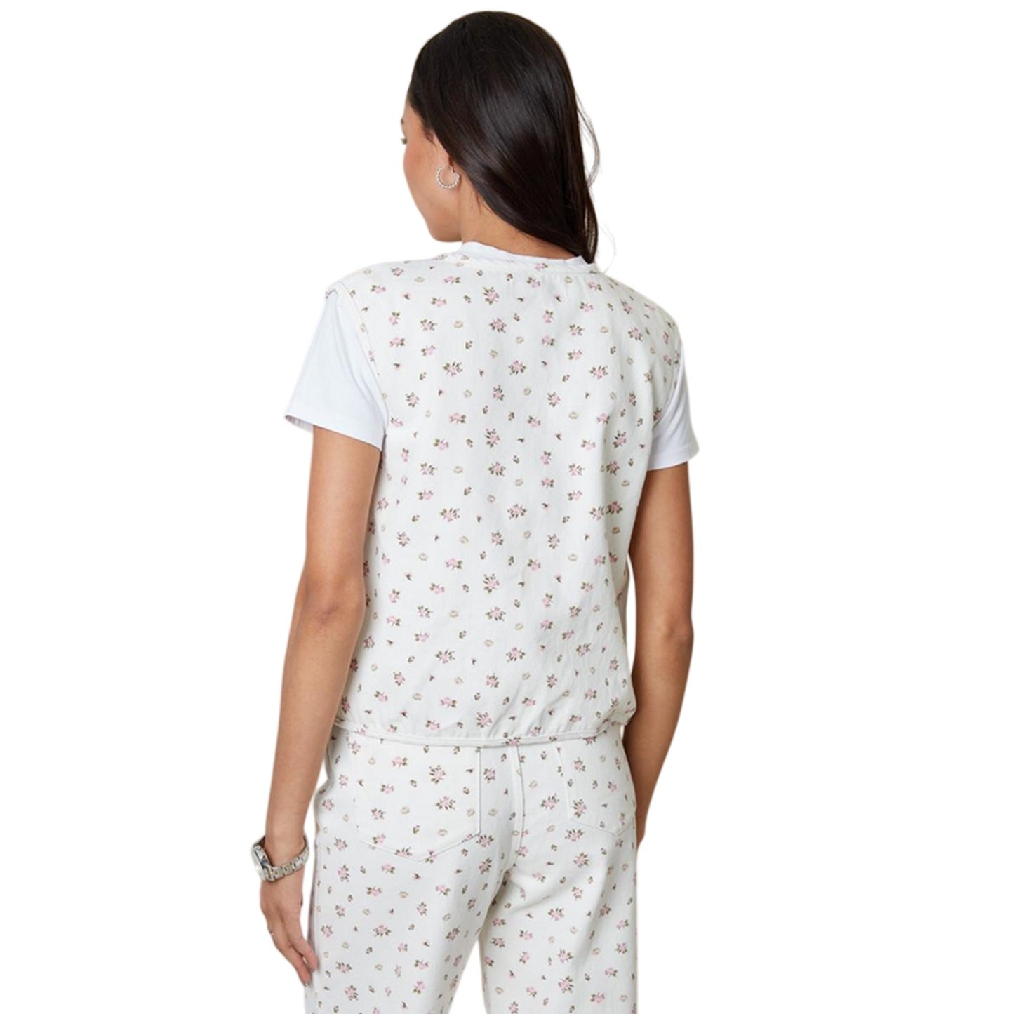 White - Back - Threadbare Womens-Ladies Floral Front Tie Sleeveless Top