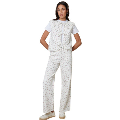 White - Pack Shot - Threadbare Womens-Ladies Floral Front Tie Sleeveless Top