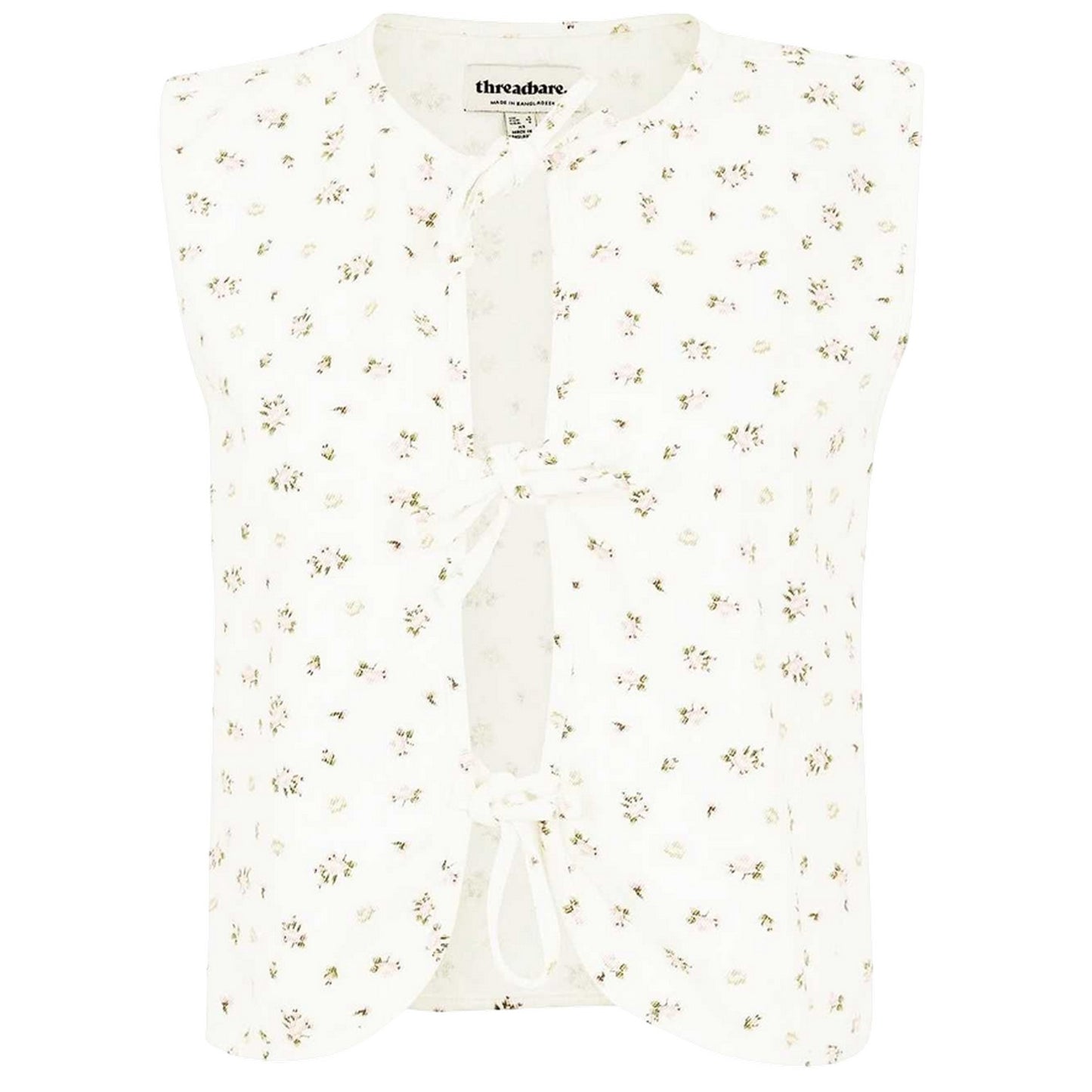 White - Front - Threadbare Womens-Ladies Floral Front Tie Sleeveless Top