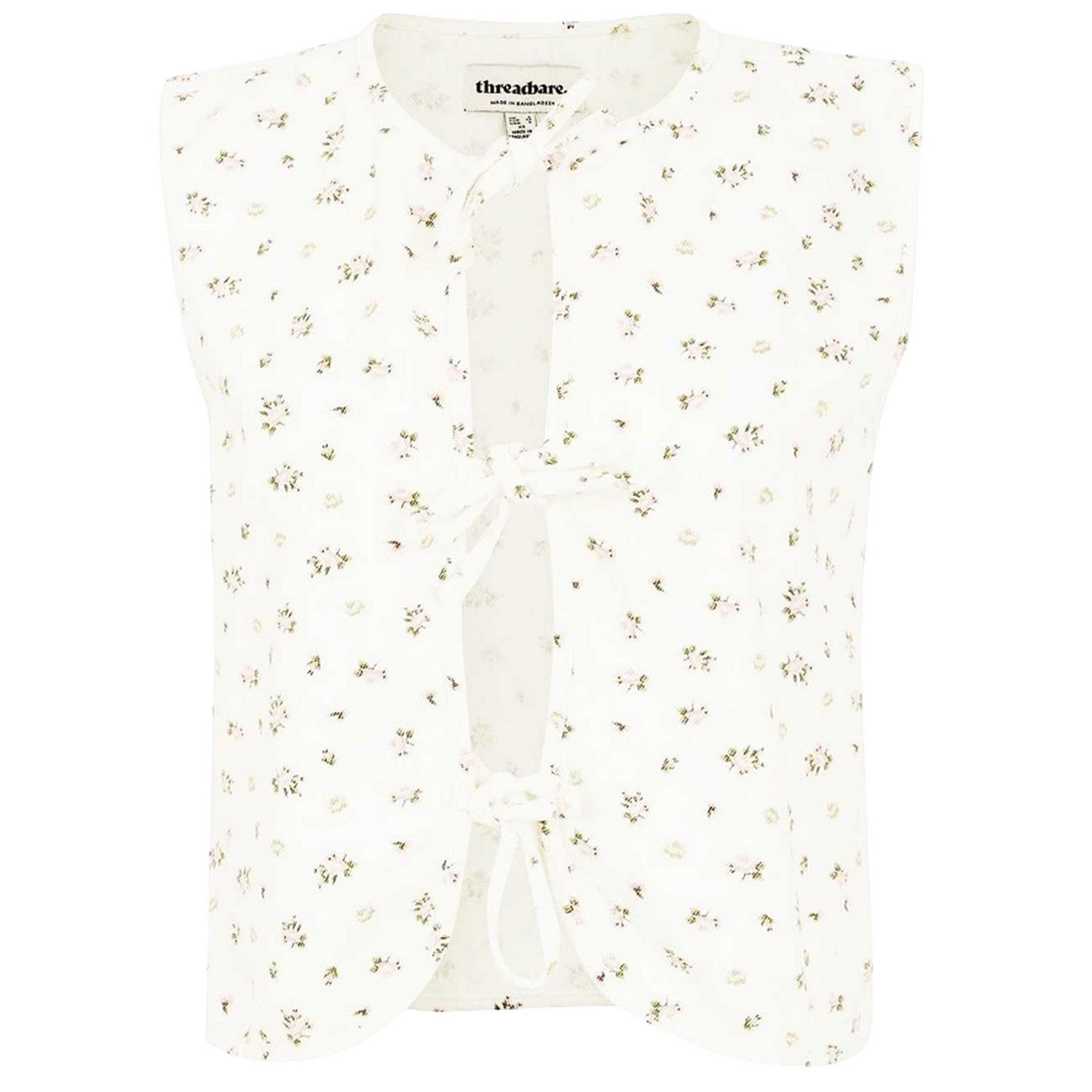 White - Front - Threadbare Womens-Ladies Floral Front Tie Sleeveless Top