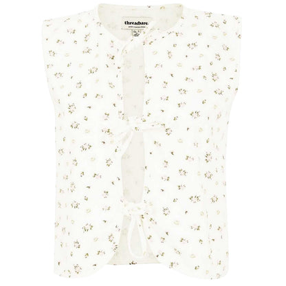 White - Front - Threadbare Womens-Ladies Floral Front Tie Sleeveless Top