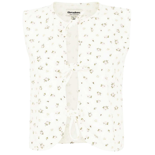 White - Front - Threadbare Womens-Ladies Floral Front Tie Sleeveless Top