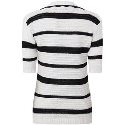 Cream-Black - Back - I Saw It First Womens-Ladies Knitted Polo Shirt
