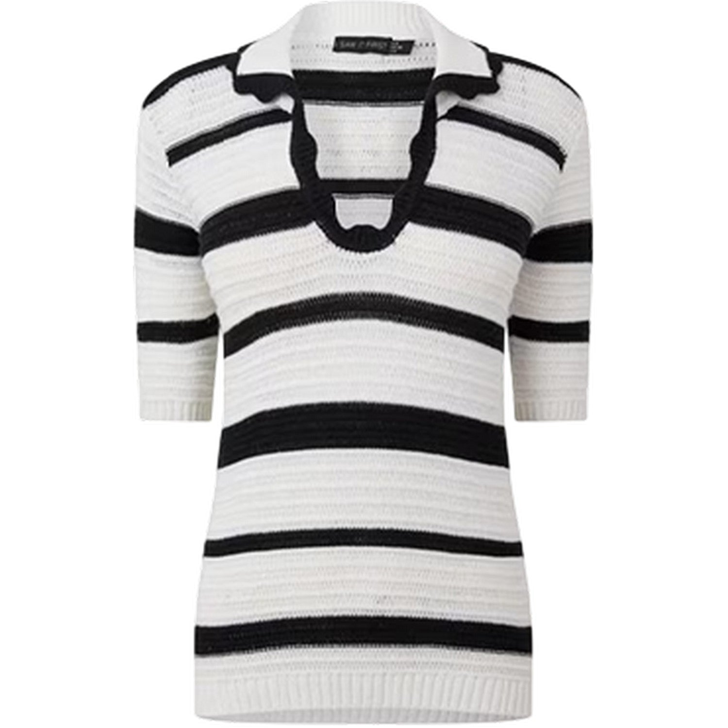 Cream-Black - Front - I Saw It First Womens-Ladies Knitted Polo Shirt
