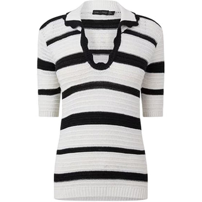 Cream-Black - Front - I Saw It First Womens-Ladies Knitted Polo Shirt
