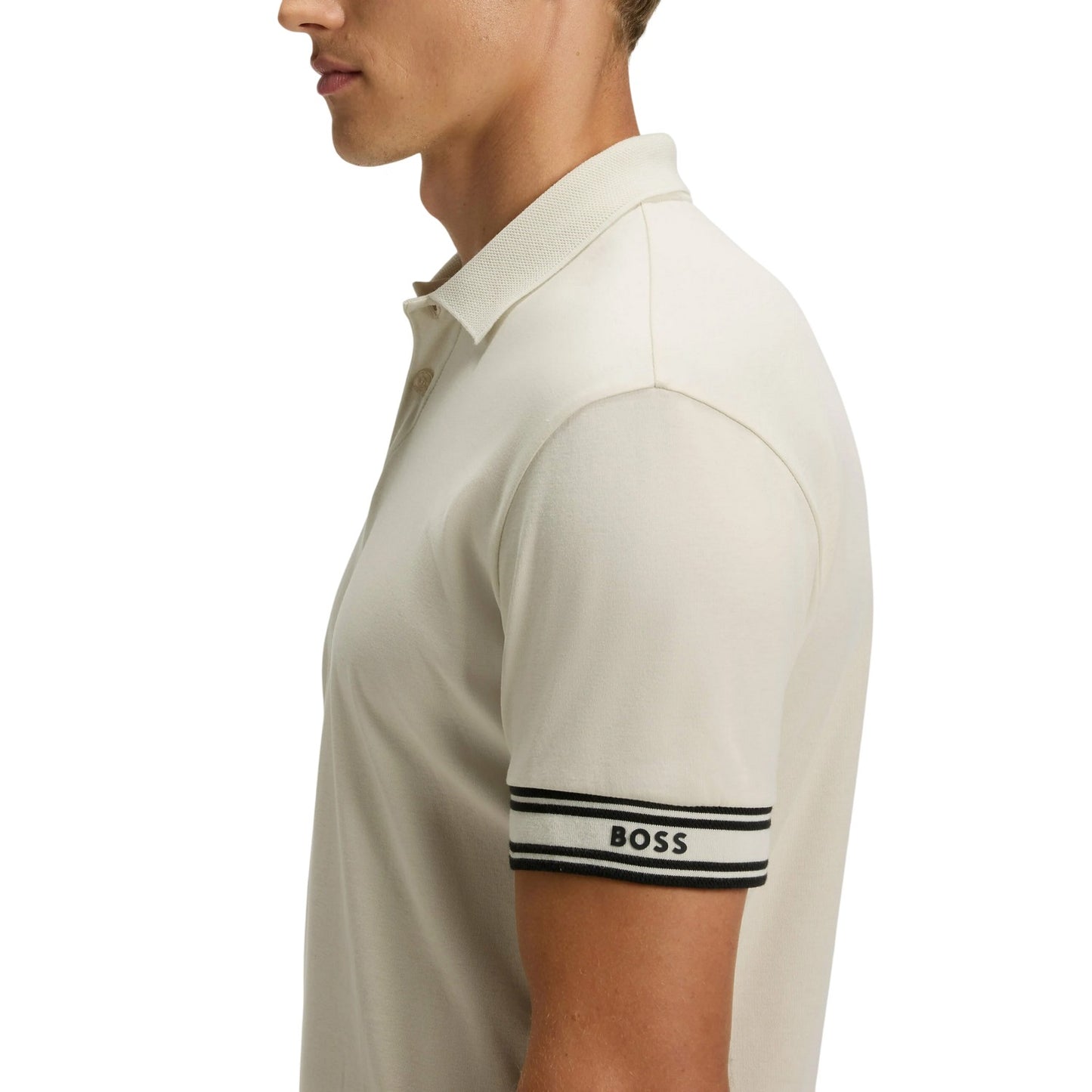 White - Side - Boss Mens Zone Sleek Polo Shirt