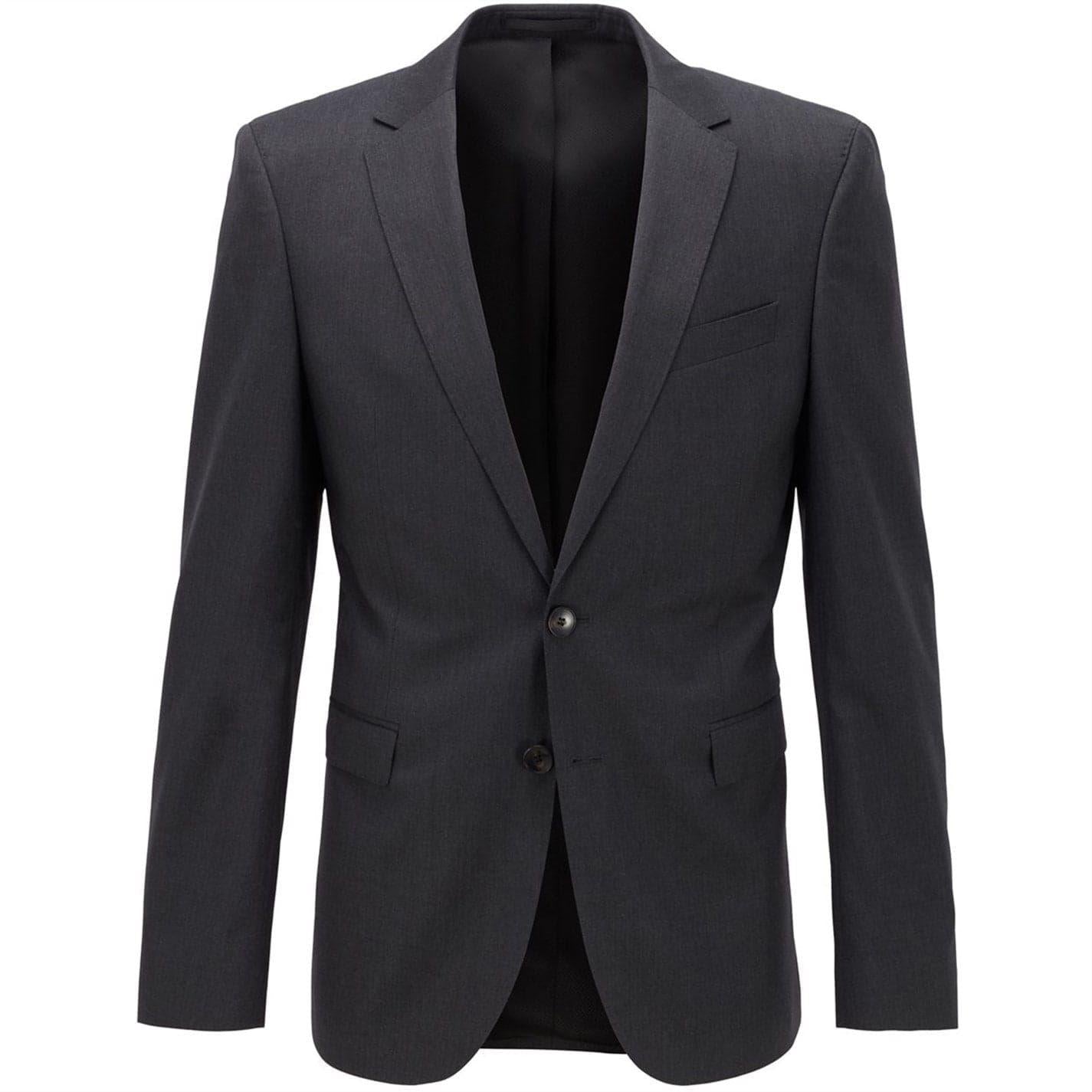 Dark Grey - Front - Boss Mens Ryan Cyl Wool Single-Breasted Slim Suit Jacket