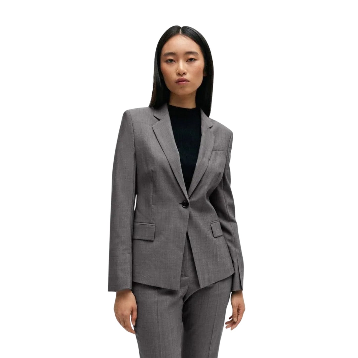 Grey - Side - Boss Womens-Ladies Notch Neck Suit Jacket