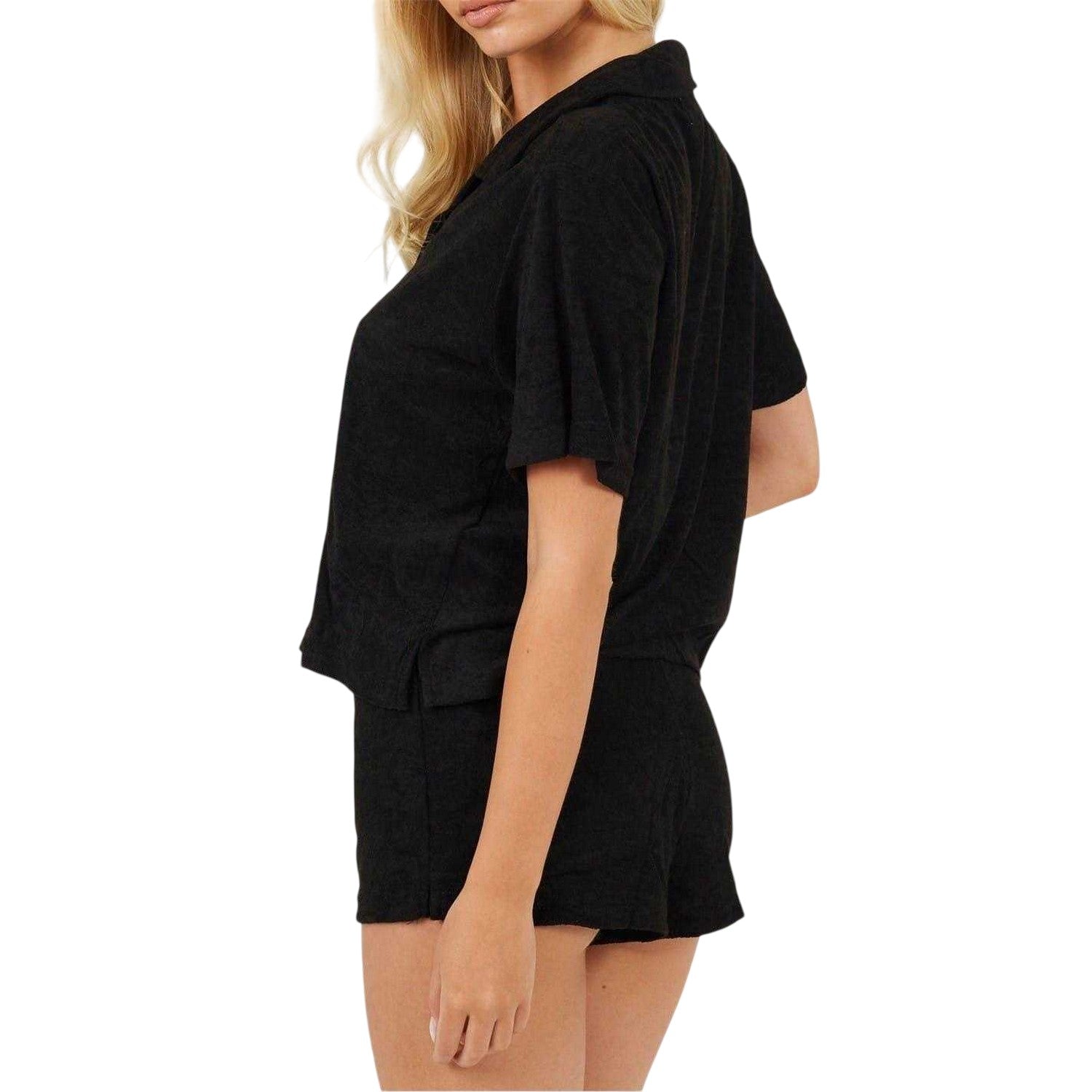 Black - Back - Brave Soul Womens-Ladies Collared Loungewear Set