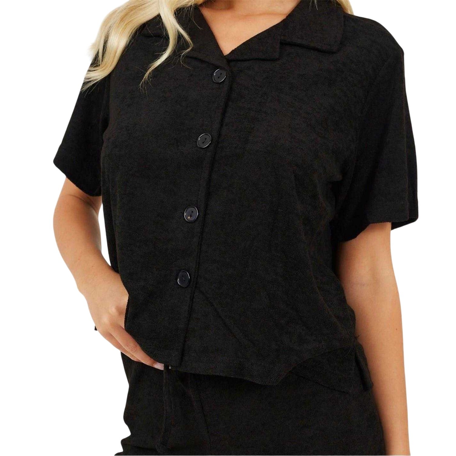 Black - Side - Brave Soul Womens-Ladies Collared Loungewear Set