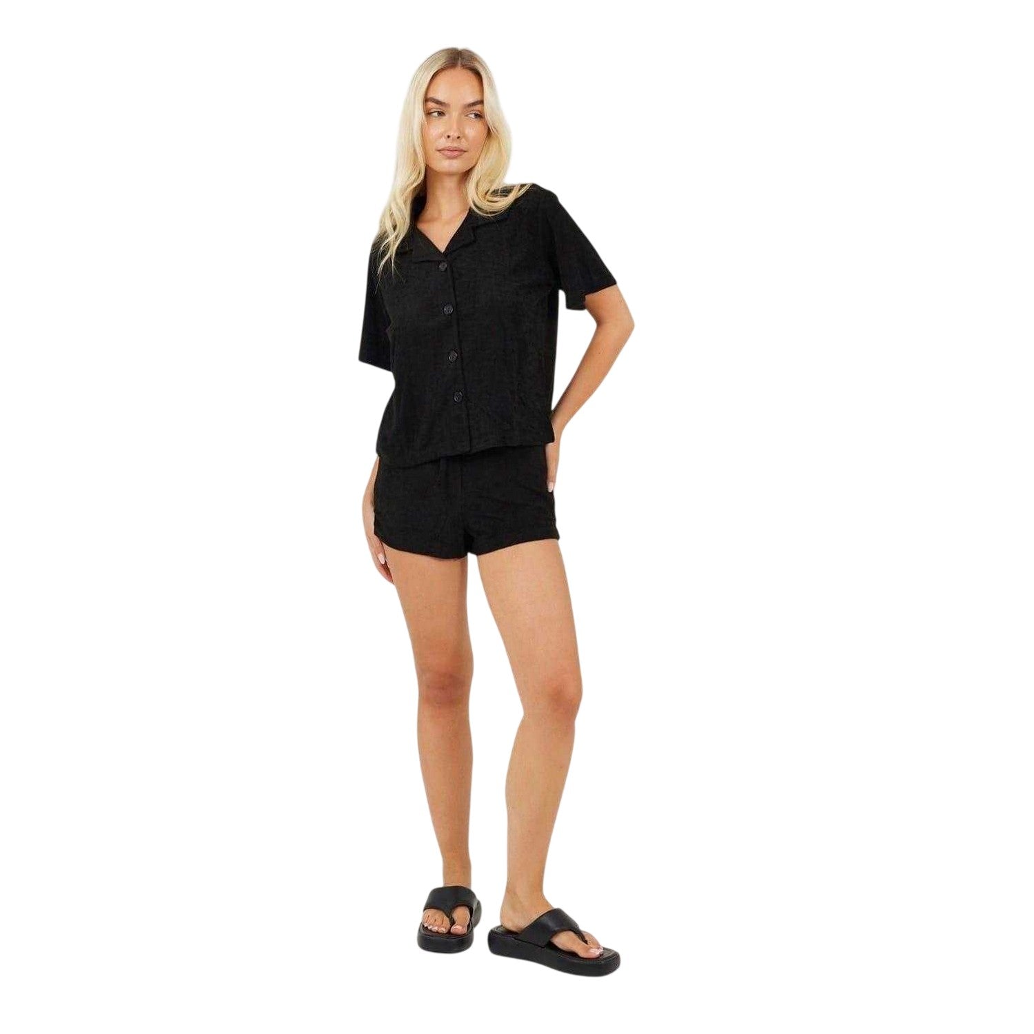 Black - Lifestyle - Brave Soul Womens-Ladies Collared Loungewear Set