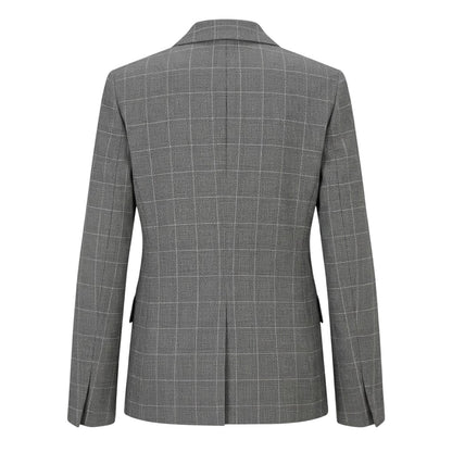 Grey - Back - Boss Womens-Ladies Plaid Double-Breasted Suit Jacket