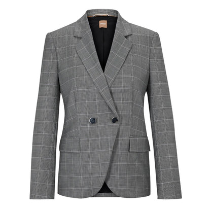 Grey - Front - Boss Womens-Ladies Plaid Double-Breasted Suit Jacket