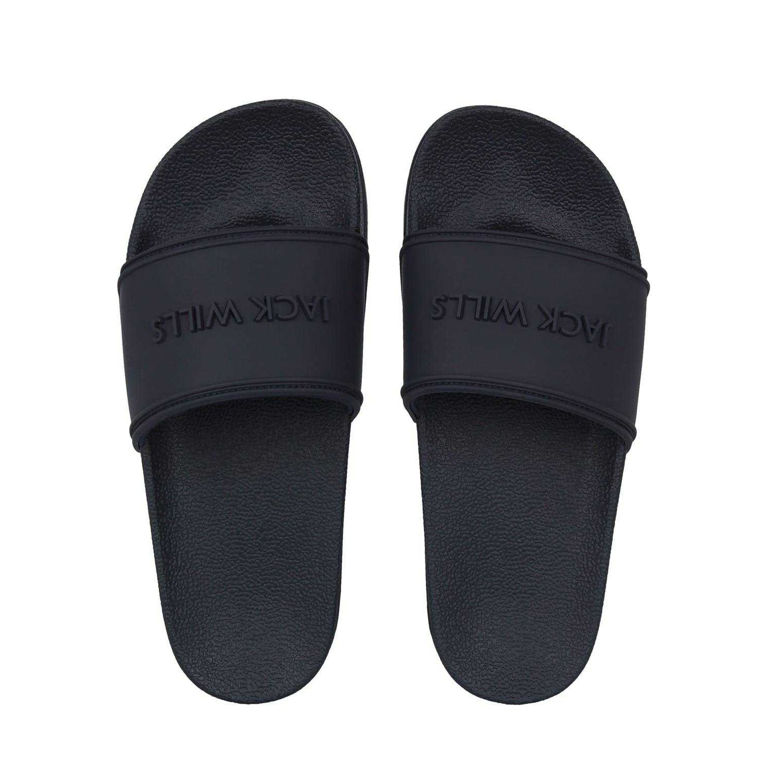 Navy - Side - Jack Wills Womens-Ladies Logo Padded Flat Sliders