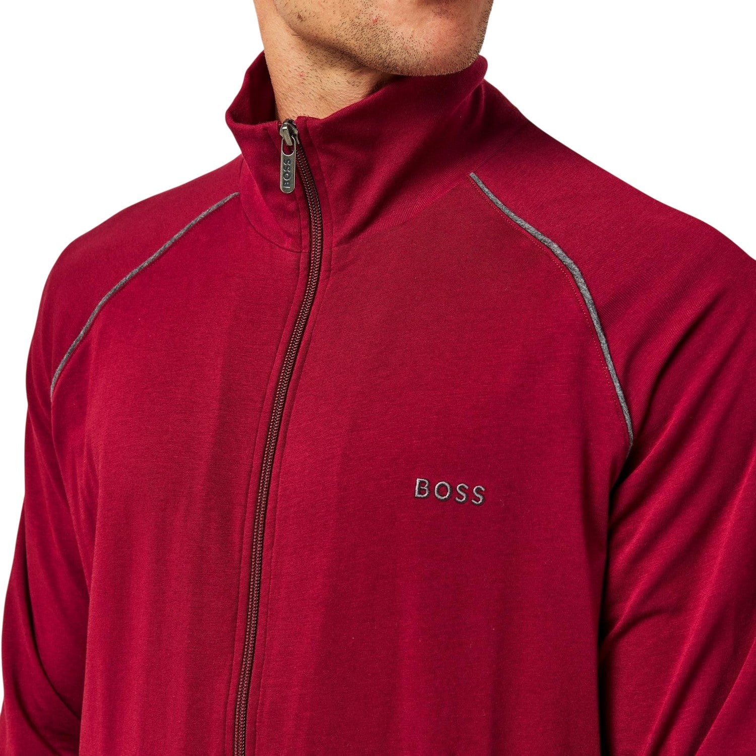 Dark Red - Side - Boss Mens Cotton Casual Track Top