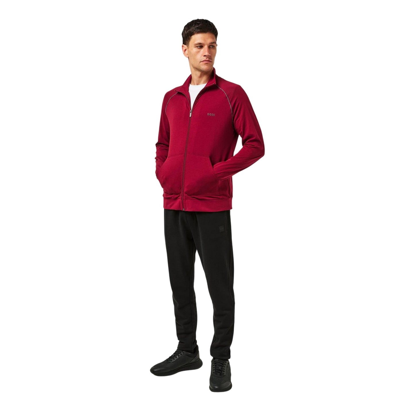 Dark Red - Lifestyle - Boss Mens Cotton Casual Track Top