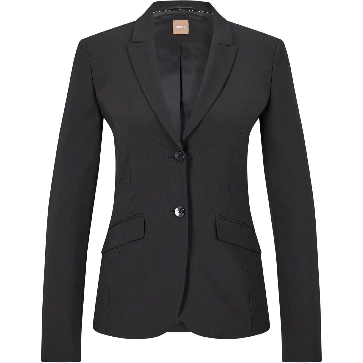 Black - Front - Boss Womens-Ladies Lapel Collar Slim Work Blazer