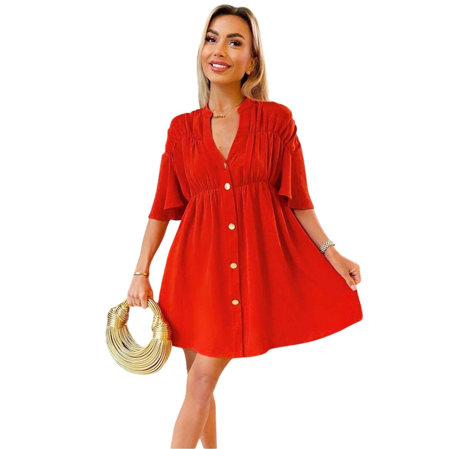 Burnt Orange - Back - AX Paris Womens-Ladies Polyester Smock Dress