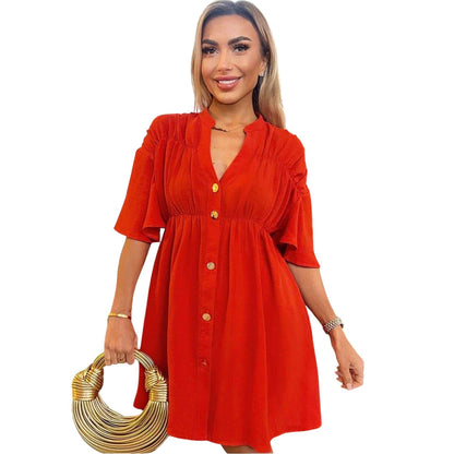 Burnt Orange - Front - AX Paris Womens-Ladies Polyester Smock Dress